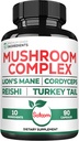 Satoomi 10in1 Lions Mane Supplement Complex - Blended with Cordyceps Sinensis, Reishi Mushroom, Turkey Tail Mushroom & Others - 90 Count for 3 Months