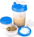 16oz Protein Shaker Bottle with Shaker Ball and 2 Storage Jars | BPA-Free Plastic Cup with Clear Measurement Scale | Perfect for Protein Mixes and Pills | Portable Pre-Workout Drink Cup（Blue）
