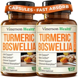 Boswellia Serrata Turmeric Curcumin Supplement: Organic Tumeric, Boswellia Extract, Ginger & BioPerine for Max Absorption – Inflammation & Joint Supplements for Men & Women – Non-GMO – 60 Caps, 2 Pack