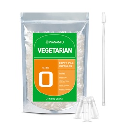 wananfu Size 0 Empty Capsules Vegetarian (500 Count) Bundle with Micro Lab Spoon, Clear Fillable Veggie Pill Capsules Size 0 for Making Your Own Supplements