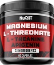 Magnesium L-Threonate, L-Theanine, Apigenin Supplement - 60 Capsules - Impressive Benefits for Concentration, Comfortable Mind & Brain Health - 10% Elemental Magnesium