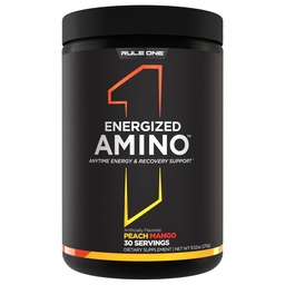 Rule 1 Energized Amino – Anytime Energy and Recovery Support with BCAAs, Glutamine, Citrulline, Beta Alanine, and Caffeine from Green Coffee & Tea Leaf Extracts (30 Servings, Peach Mango)