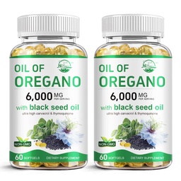 Nature's live Oil of Oregano with Black Seed Oil | 2 in 1 Oregano Supplement for Immune Health, Retains High Concentrated Carvacrol & Thymoquinone, 60 Softgels, 2 Pack