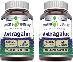 Amazing Formulas Astragalus 2000 mg Per Serving Capsules Supplement | Made from Pure Astragalus Membranaceus Plant Root Extract | Non-GMO | Gluten Free (120 Count | 2 Pack)