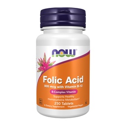 NOW Supplements, Folic Acid 800 mcg + B-12 (Cyanocobalamin) 25 mcg, B Complex Vitamin, 250 Tablets