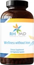 RHMD Wellness Without Iron - Comprehensive Multi Vitamin + Mineral Supplement with Folate (120 Capsules)