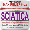 Sciatica Nerve Cream - Maximum Strength Comfort Cream for Feet, Hands, Legs, Toes, Back - Natural Ultra Strength Arnica, MSM, Menthol, Soothing Comfort, Large 8 Oz