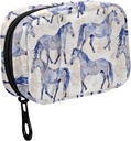 Fustylead Watercolor Hand Draw Beautiful Horses Pill Organizer for Purse, Weekly Portable Pill Box with Zipper to Storage Vitamins Fish Oils Medications Supplements