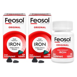 Feosol Original Iron Supplements for Men, Women & Children Over 12, Non-Heme, 65mg Iron Per Pill, 1 Per Day, 240ct, 4 Month Supply, for Energy and Immune System Support, Made in USA