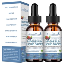 Magnesium Glycinate Liquid Drops with L-Theanine, Ashwagandha & Saffron - Herbal Sleep & Calm Support with Chamomile, Passionflower - Relaxation, Mood & Nerve Support - Sugar Free - 2 Pack