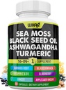 Wixar Sea Moss 3000mg Black Seed Oil 2000mg Ashwagandha 1000mg Turmeric 1000mg Bladderwrack 1000mg Burdock 1000mg & Vitamin C & D3 with Elderberry Dandelion Yellow Dock Chlorophyll ACV - 90 Capsules