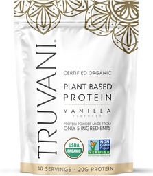 Truvani Vegan Pea Protein Powder | Vanilla | 20g Organic Plant Based Protein | 10 Servings | Keto | Gluten & Dairy Free | Low Carb | No Added Sugar