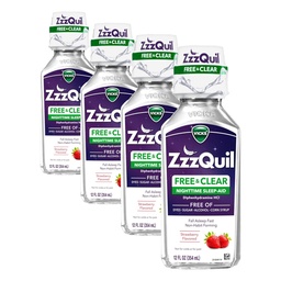 ZzzQuil, Nighttime Sleep Aid Liquid, Free of Alcohol & Artificial Dyes, 50 mg Diphenhydramine HCl, No.1 Brand, Fall Asleep Fast, Non-Habit Forming, Soothing Berry Flavor, 12 FL OZ (Pack of 4)