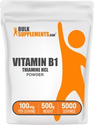 BulkSupplements Thiamine HCl Powder - Thiamine Hydrochloride, B1 Vitamins, Thiamine B1 Supplement, Thiamine 100mg - Gluten Free, 100mg per Serving, 500g (1.1 lbs) (Pack of 1)