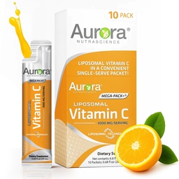 Aurora Nutrascience Liposomal Liquid Vitamin C - Healthy Immune Support Supplement for Adults, Sugar Free, 3000 mg per Serving, Vegan, Gluten Free, Non-GMO - 10 Single Serve Packets, Orange