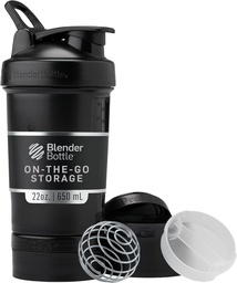 BlenderBottle Shaker Bottle with Pill Organizer and Storage for Protein Powder, Classic V2 ProStak System, 22-Ounce, Midnight Black