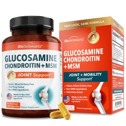 Glucosamine Chondroitin MSM Joint Support Supplement - Collagen Peptides, Turmeric and Ginger, Hyaluronic Acid, Glucosamine Chondroitin Sulfate for Joint Comfort - Gluten Free, Non GMO, 180 Capsules