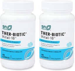 Klaire Labs SFI Health Vital-10 Probiotic - Immune & Digestive Support Supplement 5 Billion CFU 10 Species with Lactobacillus, Bifidobacterium & Streptococcus, Dairy-Free (100 Capsules, 2 Pack)