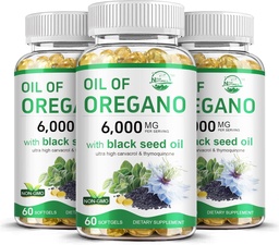Nature's live Oil of Oregano with Black Seed Oil, 2 in 1 Oregano Supplement for Immune Health, Retains High Concentrated Carvacrol & Thymoquinone, Non-GMO, 3 Pack